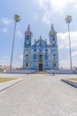 Blue tiled portuguese church with palm trees, Igreja Santa Maria de Cortegaca
