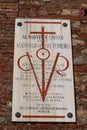 Poster to the martyr Fray Alonso Giraldo de Terreros on the facade of the Divino Salvador church in Cortegana, Huelva, Spain