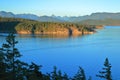 Cortes Island with Bay and Coast Mountains in Evening Light from Red Granite Lookout, Discovery Islands, British Columbia Royalty Free Stock Photo