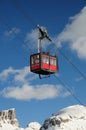 Cortina d`Ampezzo, February 2009: Cableway at the Falzarego Pass in winter. The cable car takes you from the pass to the summit o