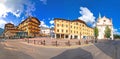 Cortina d` Ampezzo main square architecture and church panoramic view Royalty Free Stock Photo