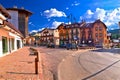 Cortina D` Ampezzo street and Alps peaks panoramic view Royalty Free Stock Photo