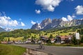 Cycling through the Dolomites near Cortina d`Ampezzo, Veneto, Italy on August 9,