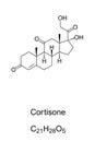 Cortisone, steroid hormone and synthetic corticosteroid, chemical structure Royalty Free Stock Photo