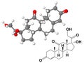 Cortisone molecule with chemical formula Royalty Free Stock Photo