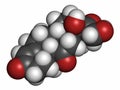 Cortisone stress hormone molecule. 3D rendering. Atoms are represented as spheres with conventional color coding: hydrogen (white Royalty Free Stock Photo