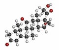 Cortisone stress hormone molecule, 3D rendering. Atoms are represented as spheres with conventional color coding: hydrogen (white Royalty Free Stock Photo