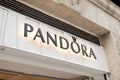 Pandora sign on facade store