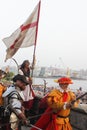 Historical reenactment of the battle and victory of the CoruÃÂ±a hero Maria Pita over the English in 1589 to Royalty Free Stock Photo