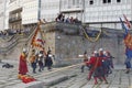 Historical reenactment of the battle and victory of the CoruÃÂ±a hero Maria Pita over the English in 1589 to Royalty Free Stock Photo