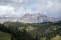 Corvara - August: vire of Beautiful Panorama of Sasso della Croce group in the Dolomites Mountains from Corvara. Italy