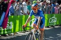 Corvara, Italy May 21, 2016; Damiano Cunego in blu jersey pass the finish line of the queen stage