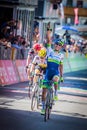 Corvara, Italy May 21, 2016; Esteban Chaves, professional cyclist, pass the finish line and win