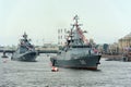 Corvette Stoykiy and frigate Admiral Makarov during a naval par