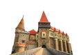 Corvin Castle isolated on white background. Also known as Hunyadi Castle or Hunedoara Castle Royalty Free Stock Photo