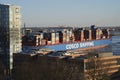 Cosco Shipping boat in Hamburg Harbor, Germany