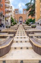 Cosenza, Italy - May 7, 2018: View of modern stairs street via Arabia with fountains