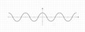 Cosine wave line on bidimensional plane with two perpendicular axes. Trigonometric function graph. Checkered worksheet