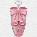 Perfume bottle luxury glass or crystal perfume bottle with ribbon pink color decorated with pearls,hand drawn. Royalty Free Stock Photo