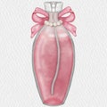 Perfume bottle luxury glass or crystal perfume bottle with ribbon pink color decorated with pearls,hand drawn. Royalty Free Stock Photo