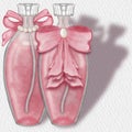 Perfume bottle luxury glass or crystal perfume bottle with ribbon pink color decorated with pearls,hand drawn. Royalty Free Stock Photo