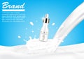 Cosmetic ad serum and milk splash concept vector