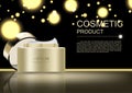 Cosmetic ads template, gold cream and glittering light on dark b Royalty Free Stock Photo