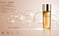 Cosmetic ads template with golden bottle package design