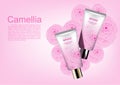 Cosmetic ads template, pink camellia lotion and moisturizer