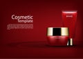Cosmetic ads template, red cosmetic set concept design Royalty Free Stock Photo