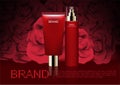 Cosmetic ads template, serum and cream with red roses Royalty Free Stock Photo