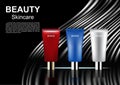 Cosmetic ads template, three cosmetic tube with black stream on