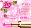 cosmetic background with lipstick rose and smear for your design