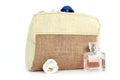 Cosmetic bag from natural jute Royalty Free Stock Photo