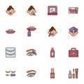 Cosmetic and beauty filled outline icons set