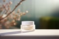 Cosmetic beauty product package. Antiage cream. Jar design on light background. AI generated