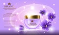 Cosmetic beauty set of body cream for skin care with violets