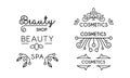 Cosmetic, beauty, spa linear logo template, badge for hair, spa salon, organic cosmetics vector Illustration on a white