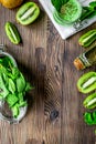 Cosmetic for body with kiwi scrub table background top view mockup