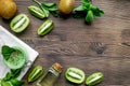 Cosmetic for body with kiwi scrub table background top view mockup