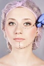 Cosmetic botox injection, in the female face. Royalty Free Stock Photo