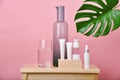 Cosmetic bottle containers and crystal clear glassware, Minimal natural hydration skincare concept