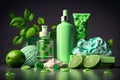 cosmetic bottle with green lime and mint leaf illustration Generative AI Royalty Free Stock Photo