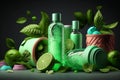 cosmetic bottle with green lime and mint leaf illustration Generative AI Royalty Free Stock Photo