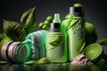 cosmetic bottle with green lime and mint leaf illustration Generative AI Royalty Free Stock Photo