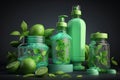 cosmetic bottle with green lime and mint leaf illustration Generative AI Royalty Free Stock Photo