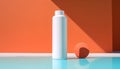 Cosmetic bottle mockup on orange wall background. 3D rendering