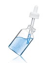 Cosmetic bottle with pipette in the tilted position