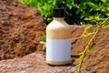 Cosmetic bottle among stones and plants Royalty Free Stock Photo