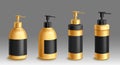 Cosmetic bottles mockup, black and gold tubes set Royalty Free Stock Photo